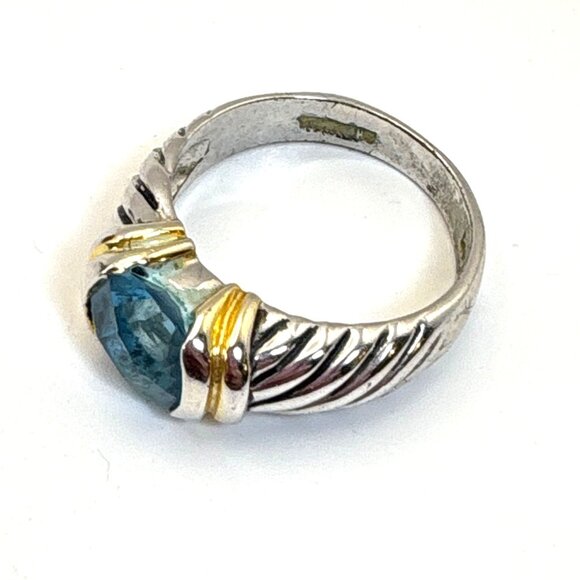 Silver Plated Two Tone Blue Crystal Cable Design Statement Ring Size 8 - Picture 5 of 11